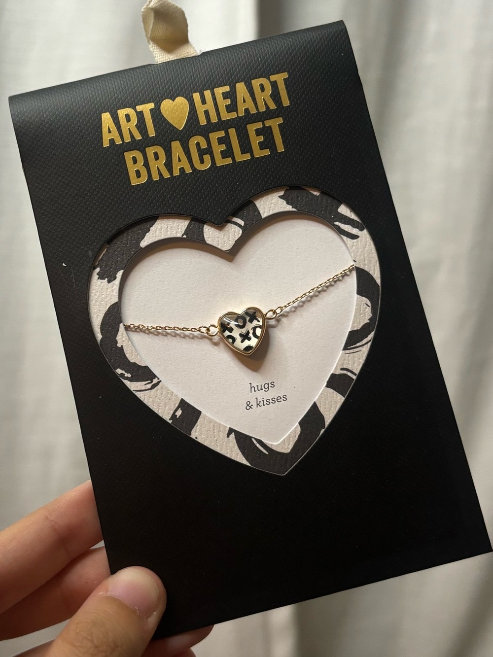 Demdaco Gold Heart Bracelet with Black XOX Engraving